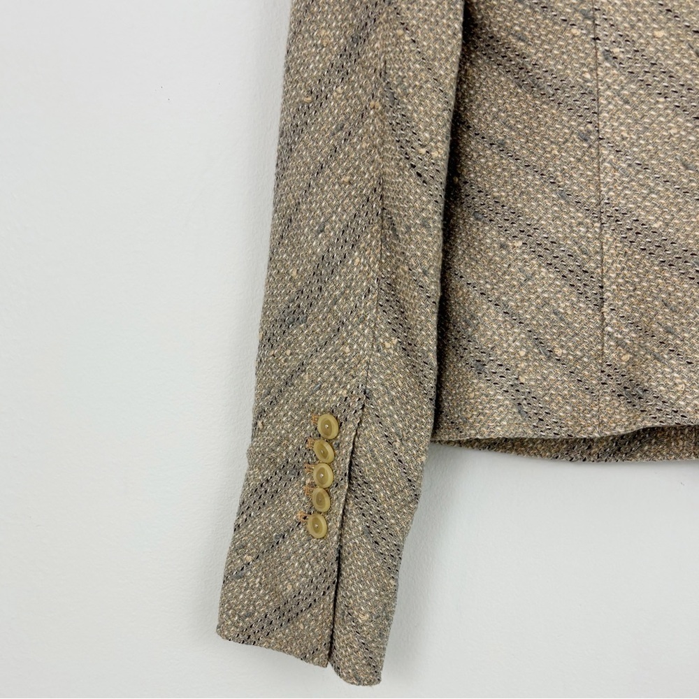 BCBGMaxazria Tan Tweed Wool Ruffle Lapel Neck Blazer Jacket Size Small - Picture 12 of 16